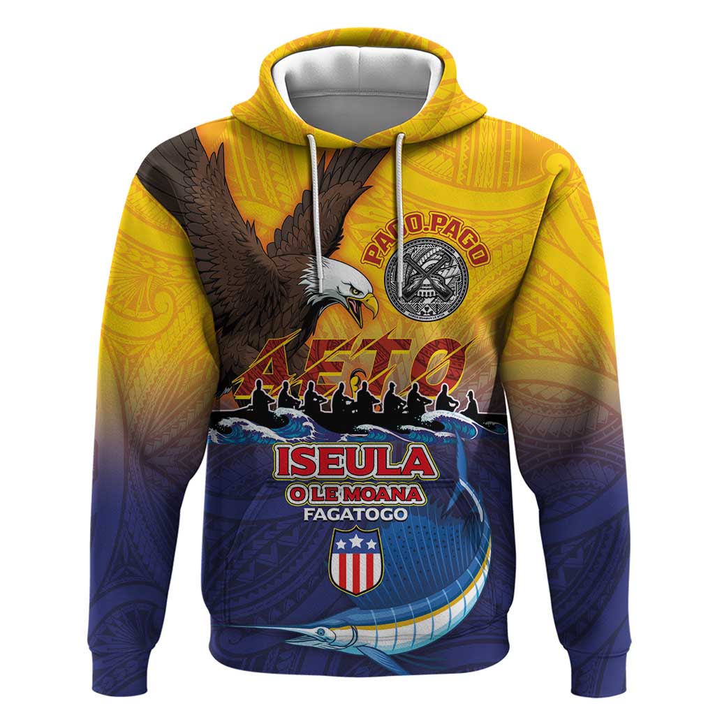 American Samoa Fautasi Hoodie Bald Eage and Sailfish with Kakau Motifs LT03