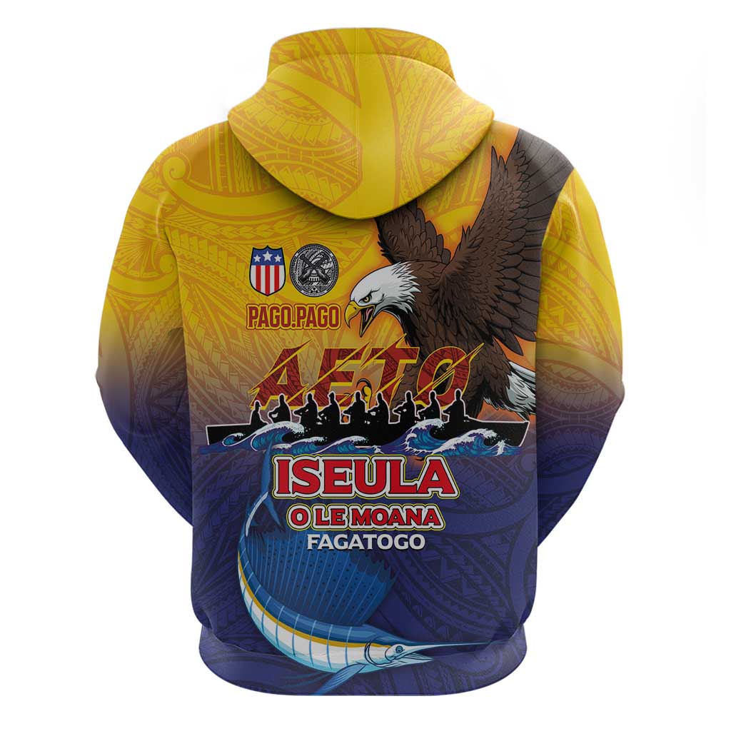 American Samoa Fautasi Hoodie Bald Eage and Sailfish with Kakau Motifs LT03