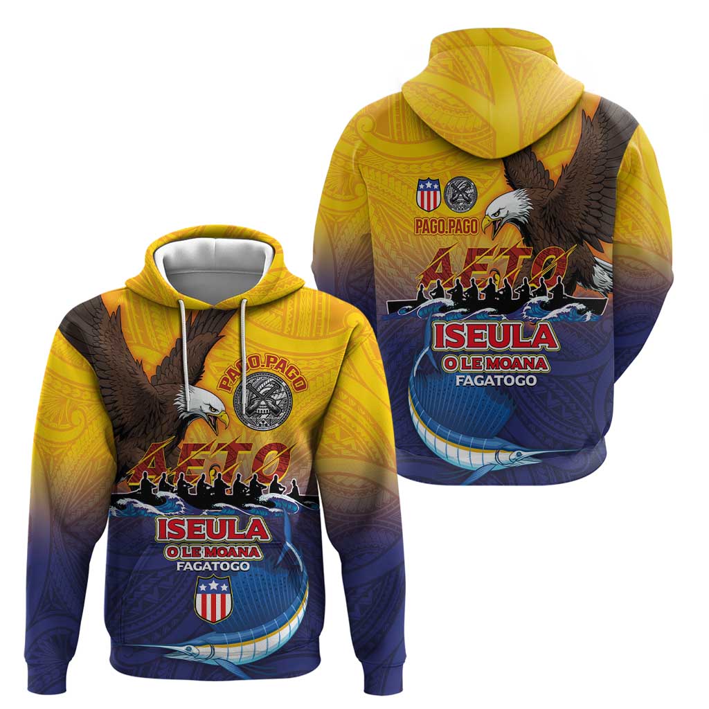 American Samoa Fautasi Hoodie Bald Eage and Sailfish with Kakau Motifs LT03