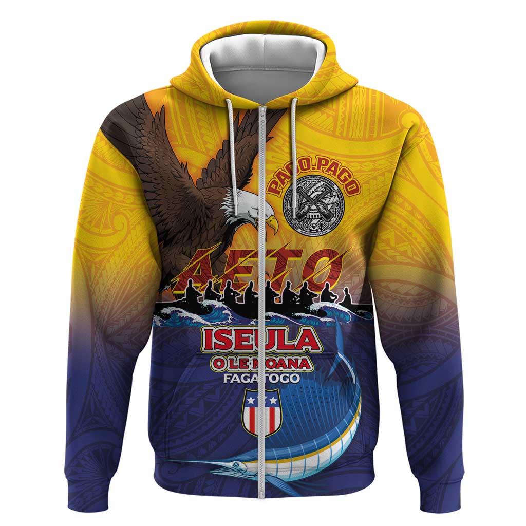 American Samoa Fautasi Hoodie Bald Eage and Sailfish with Kakau Motifs LT03