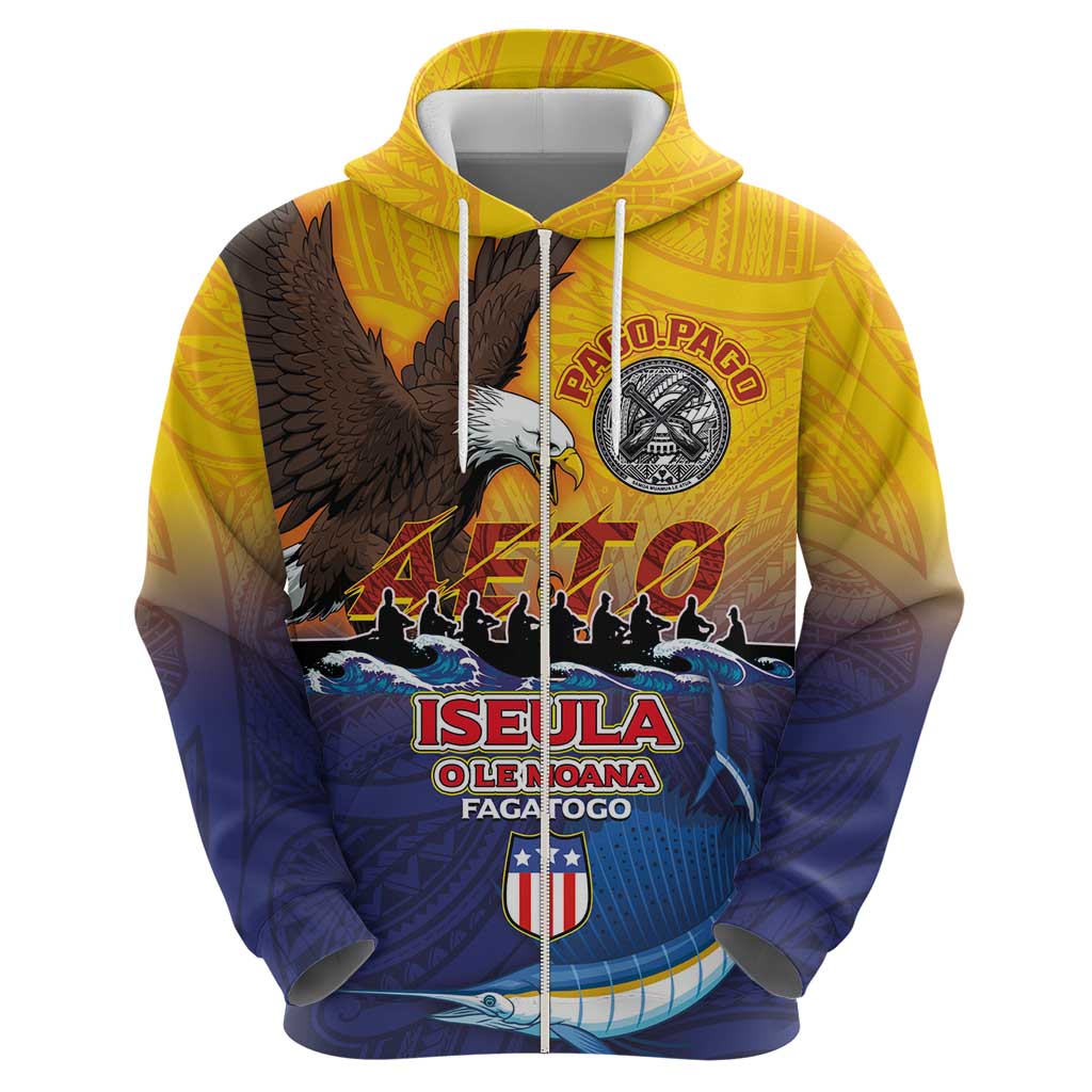 American Samoa Fautasi Hoodie Bald Eage and Sailfish with Kakau Motifs LT03