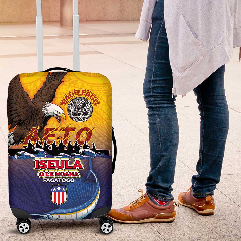 American Samoa Fautasi Luggage Cover Bald Eage and Sailfish with Kakau Motifs LT03