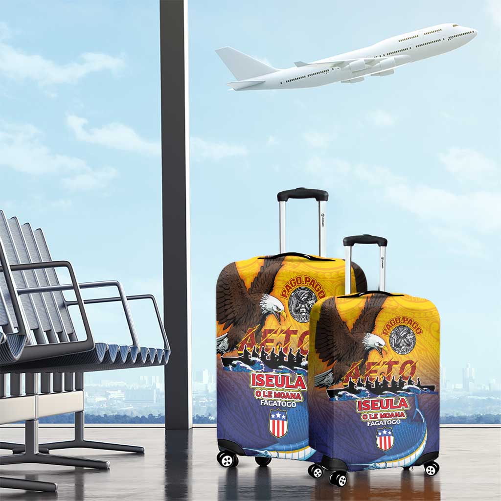 American Samoa Fautasi Luggage Cover Bald Eage and Sailfish with Kakau Motifs LT03