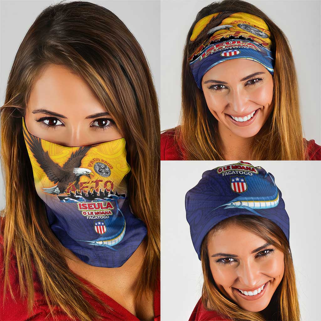American Samoa Fautasi Neck Gaiter Bald Eage and Sailfish with Kakau Motifs LT03