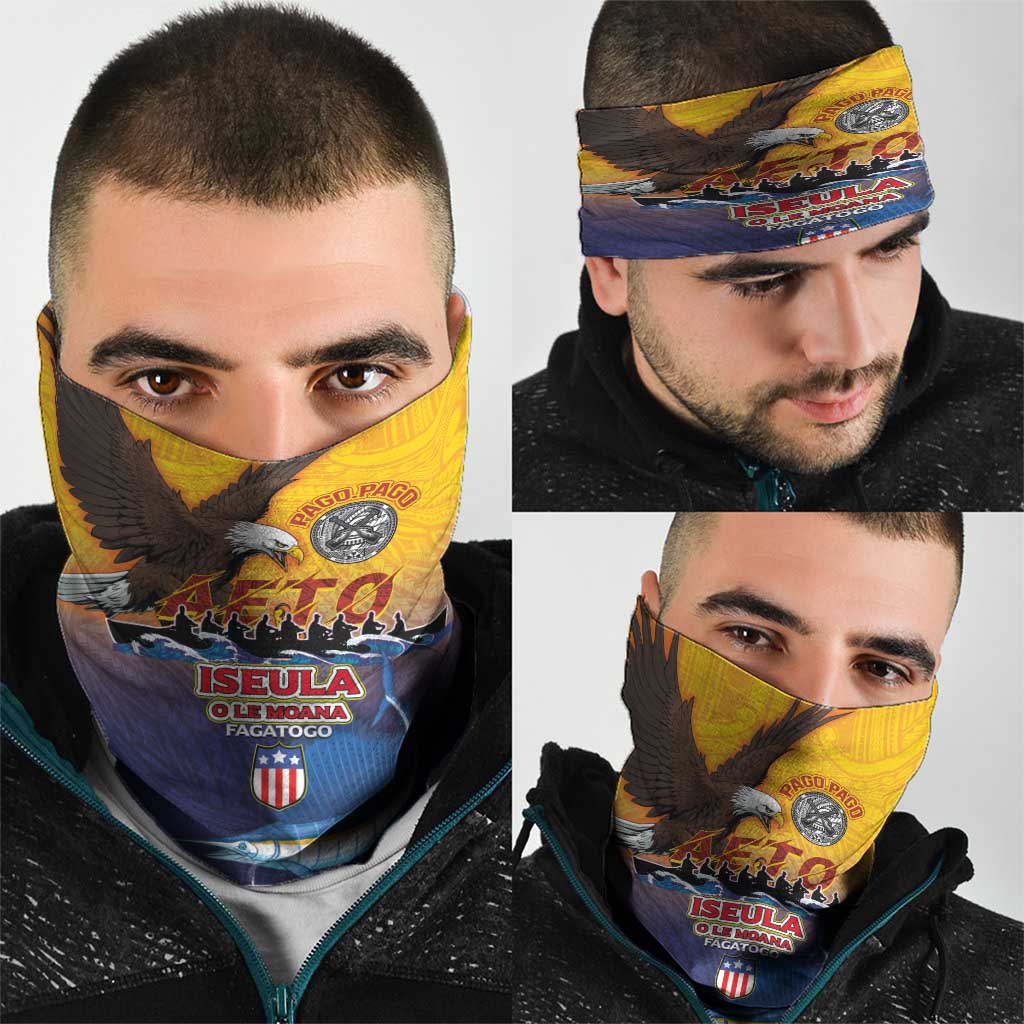 American Samoa Fautasi Neck Gaiter Bald Eage and Sailfish with Kakau Motifs LT03