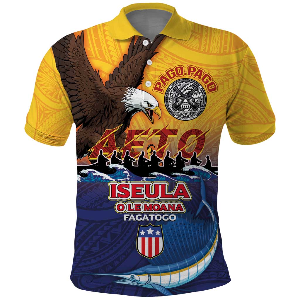 American Samoa Fautasi Polo Shirt Bald Eage and Sailfish with Kakau Motifs LT03