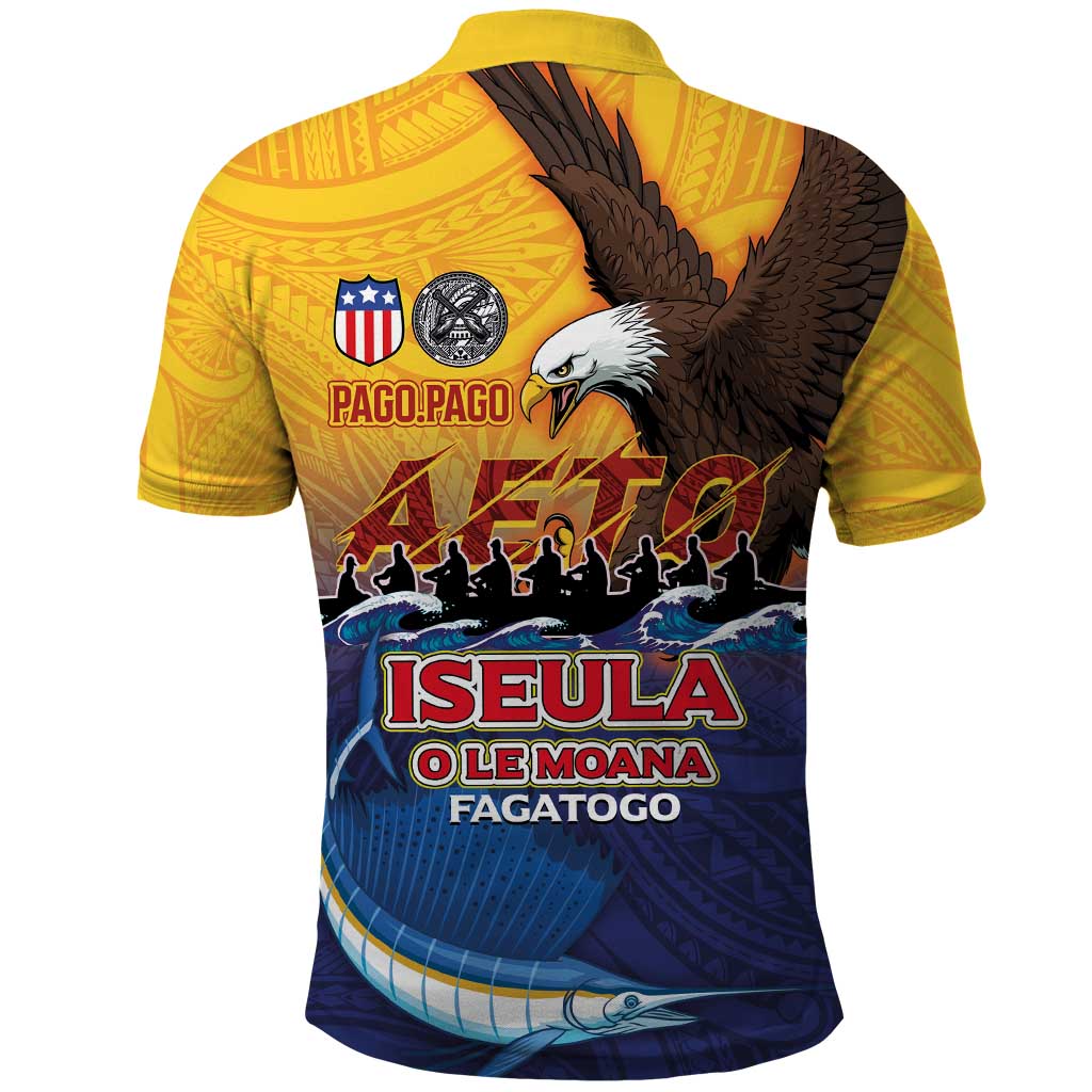 American Samoa Fautasi Polo Shirt Bald Eage and Sailfish with Kakau Motifs LT03