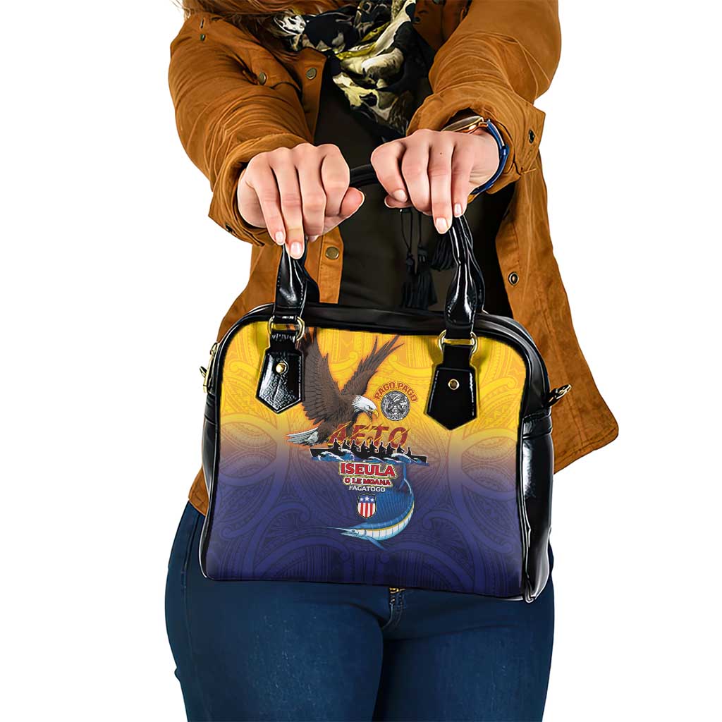 American Samoa Fautasi Shoulder Handbag Bald Eage and Sailfish with Kakau Motifs LT03
