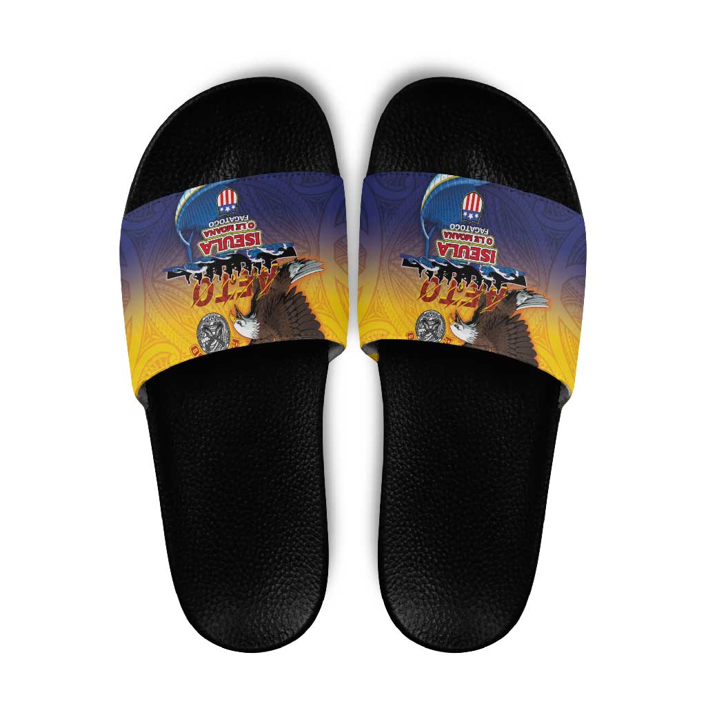 American Samoa Fautasi Slide Sandals Bald Eage and Sailfish with Kakau Motifs LT03