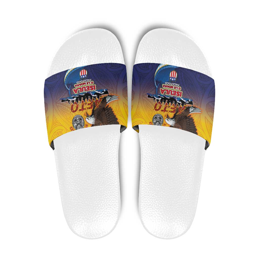 American Samoa Fautasi Slide Sandals Bald Eage and Sailfish with Kakau Motifs LT03
