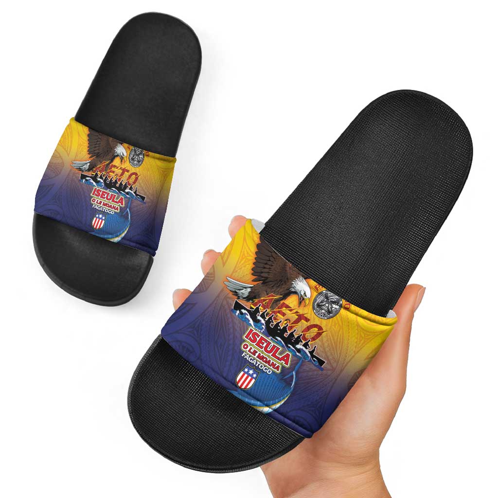 American Samoa Fautasi Slide Sandals Bald Eage and Sailfish with Kakau Motifs LT03