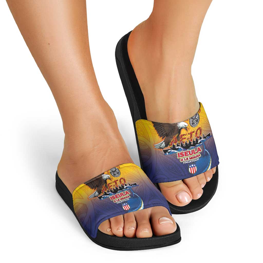 American Samoa Fautasi Slide Sandals Bald Eage and Sailfish with Kakau Motifs LT03