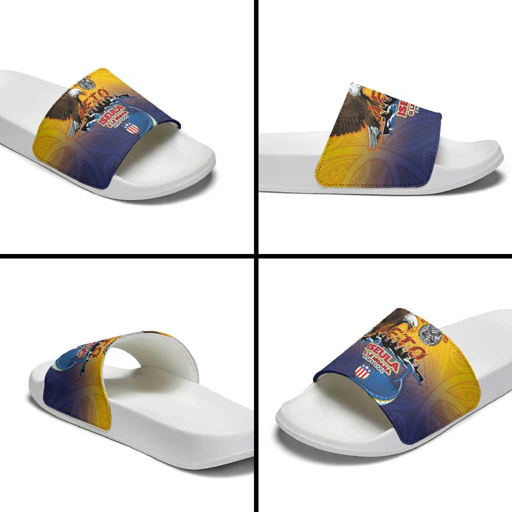 American Samoa Fautasi Slide Sandals Bald Eage and Sailfish with Kakau Motifs LT03