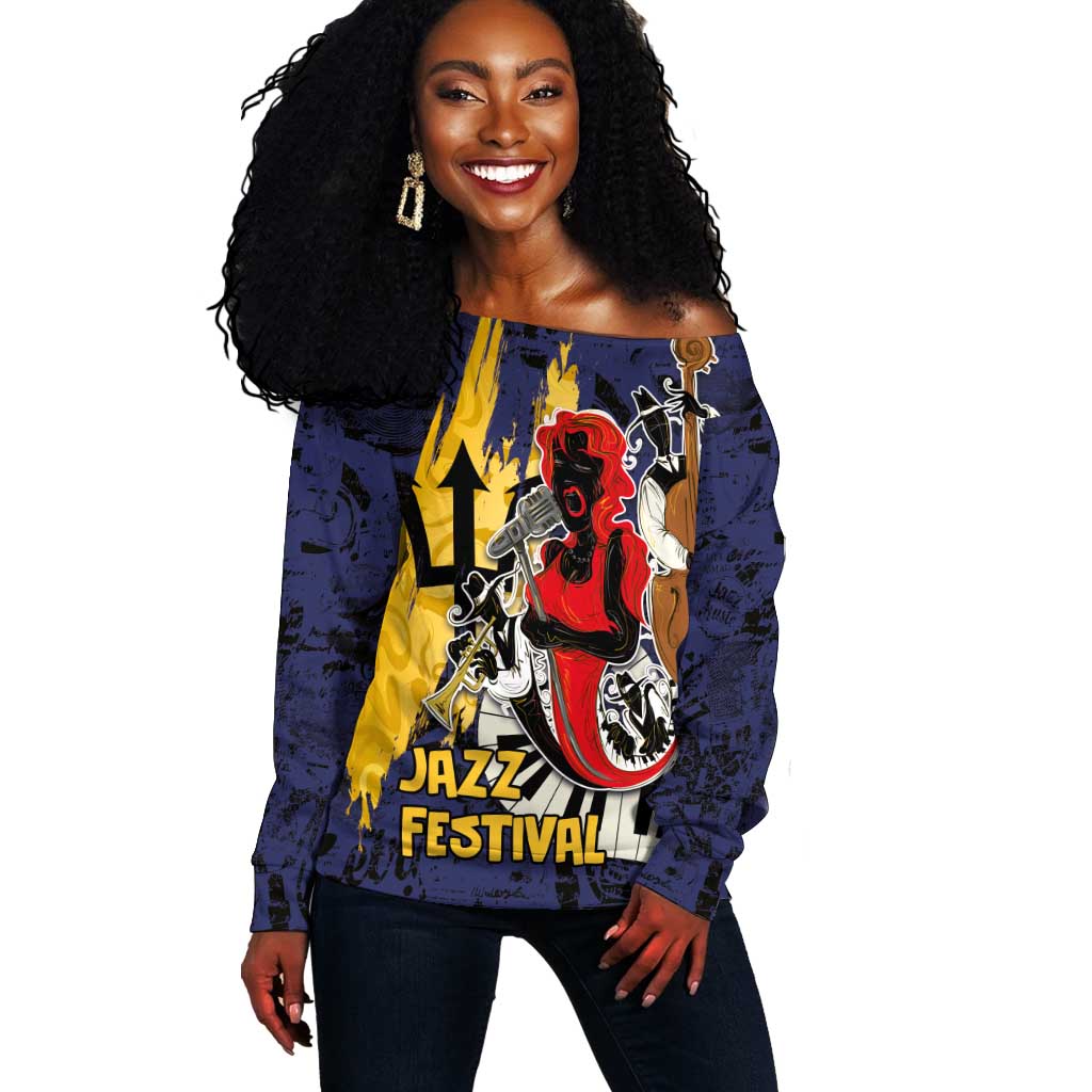 Afro-Barbados Jazz Festival Off Shoulder Sweater Abstract Jazz Art LT03