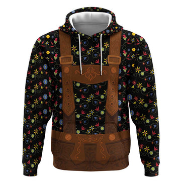 Traditional German Costume - Lederhosen Hoodie Folk Floral Pattern Style LT03