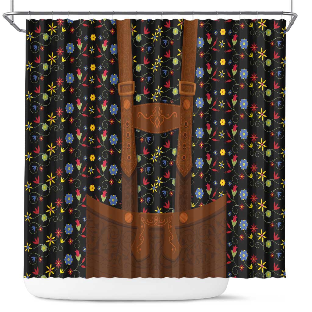 Traditional German Costume - Lederhosen Shower Curtain Folk Floral Pattern Style LT03
