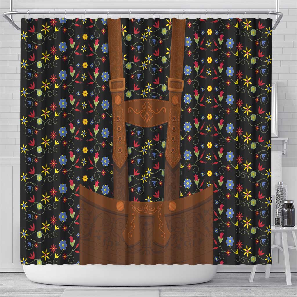 Traditional German Costume - Lederhosen Shower Curtain Folk Floral Pattern Style LT03