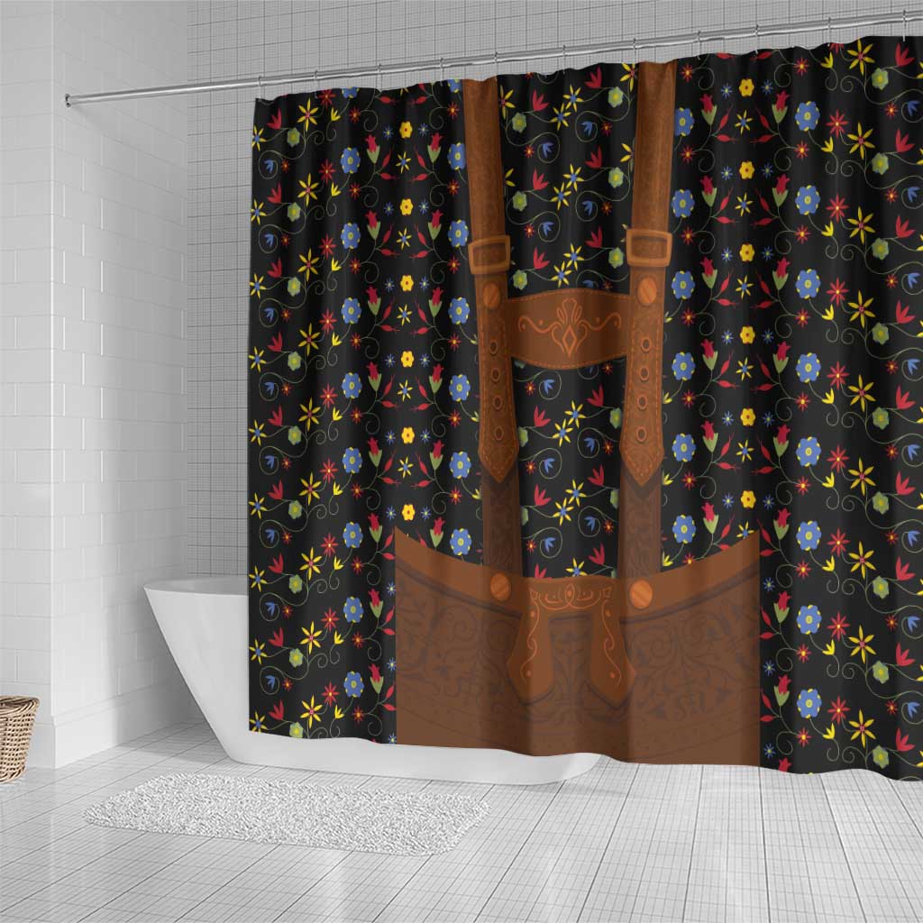 Traditional German Costume - Lederhosen Shower Curtain Folk Floral Pattern Style LT03