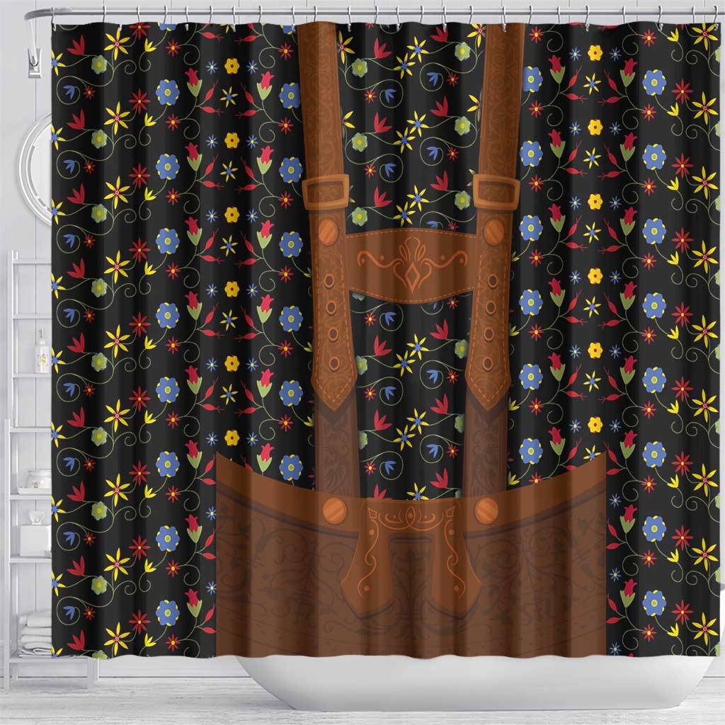 Traditional German Costume - Lederhosen Shower Curtain Folk Floral Pattern Style LT03