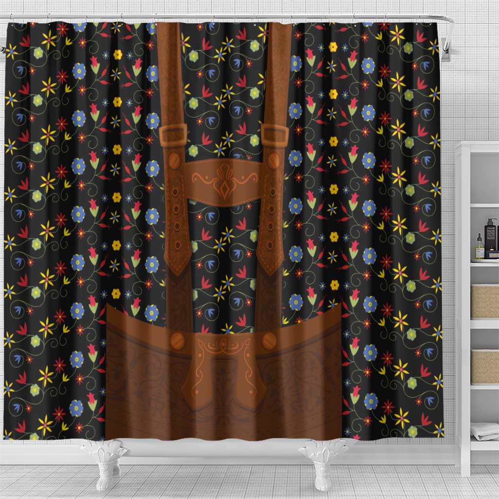 Traditional German Costume - Lederhosen Shower Curtain Folk Floral Pattern Style LT03