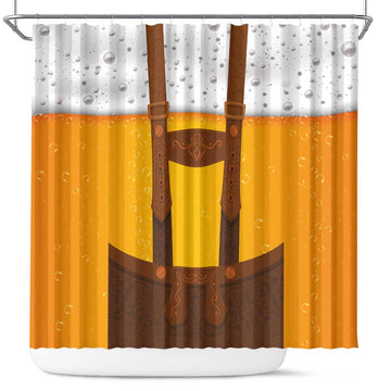 Traditional German Costume - Lederhosen Shower Curtain Oktoberfest Beer Head Funny Style LT03