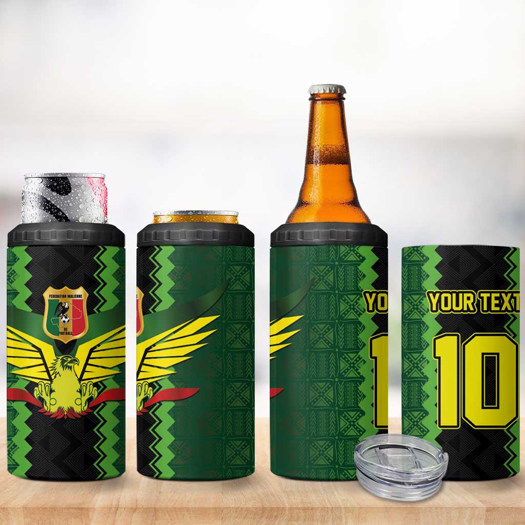 Custom Mali Football 4 in 1 Can Cooler Tumbler Les Aigles-Green, Gold & Red LT03