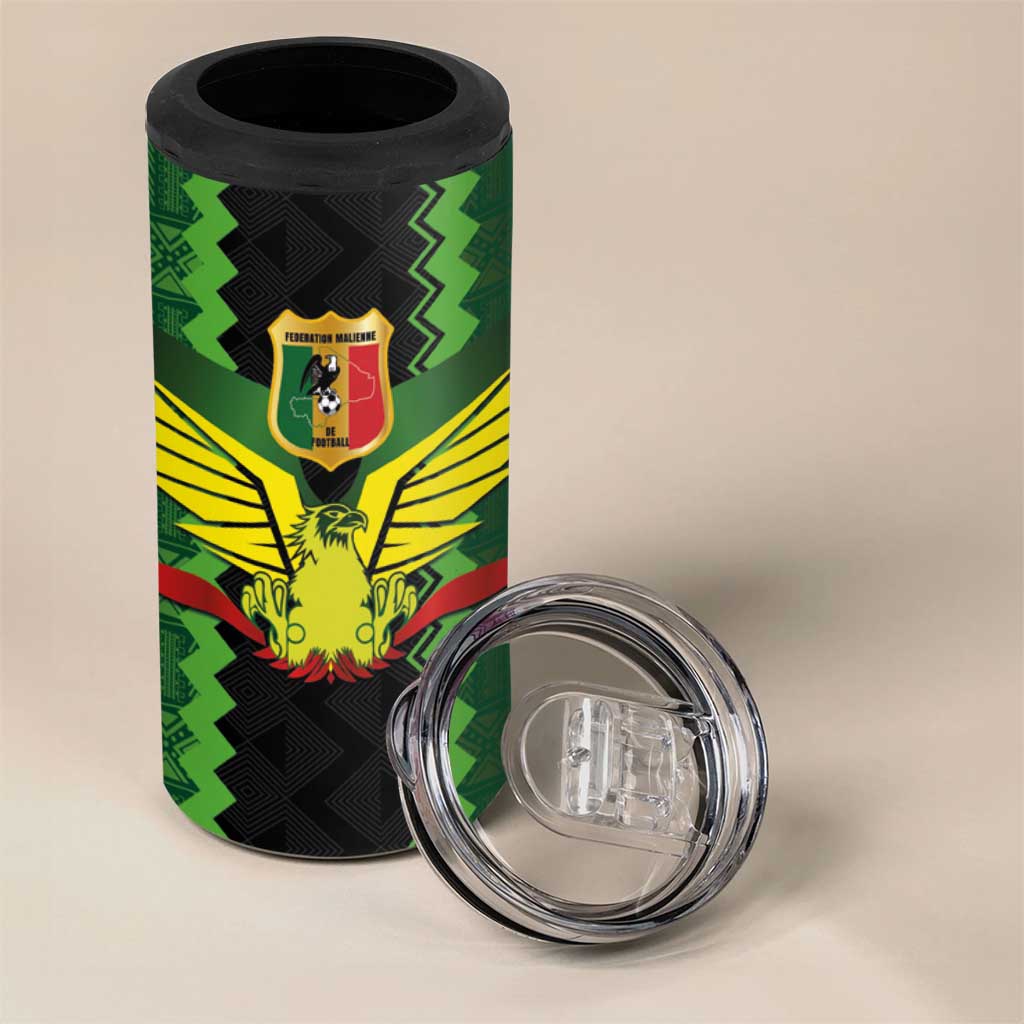 Custom Mali Football 4 in 1 Can Cooler Tumbler Les Aigles-Green, Gold & Red LT03