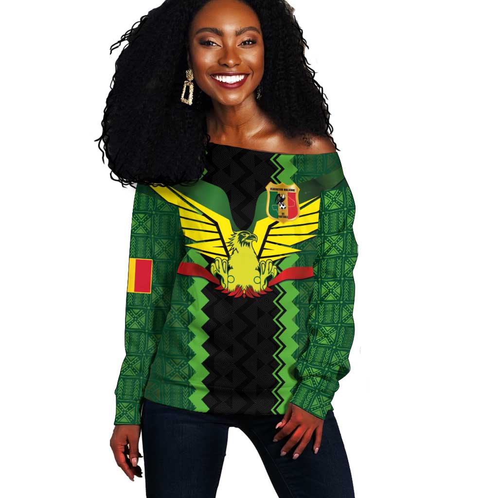 Custom Mali Football Off Shoulder Sweater Les Aigles-Green, Gold & Red LT03