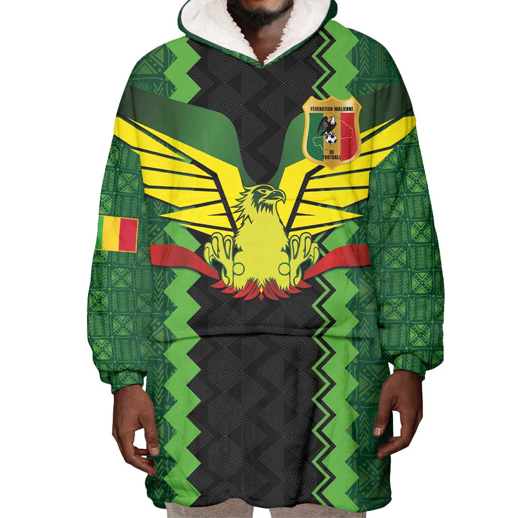 Custom Mali Football Wearable Blanket Hoodie Les Aigles-Green, Gold & Red LT03