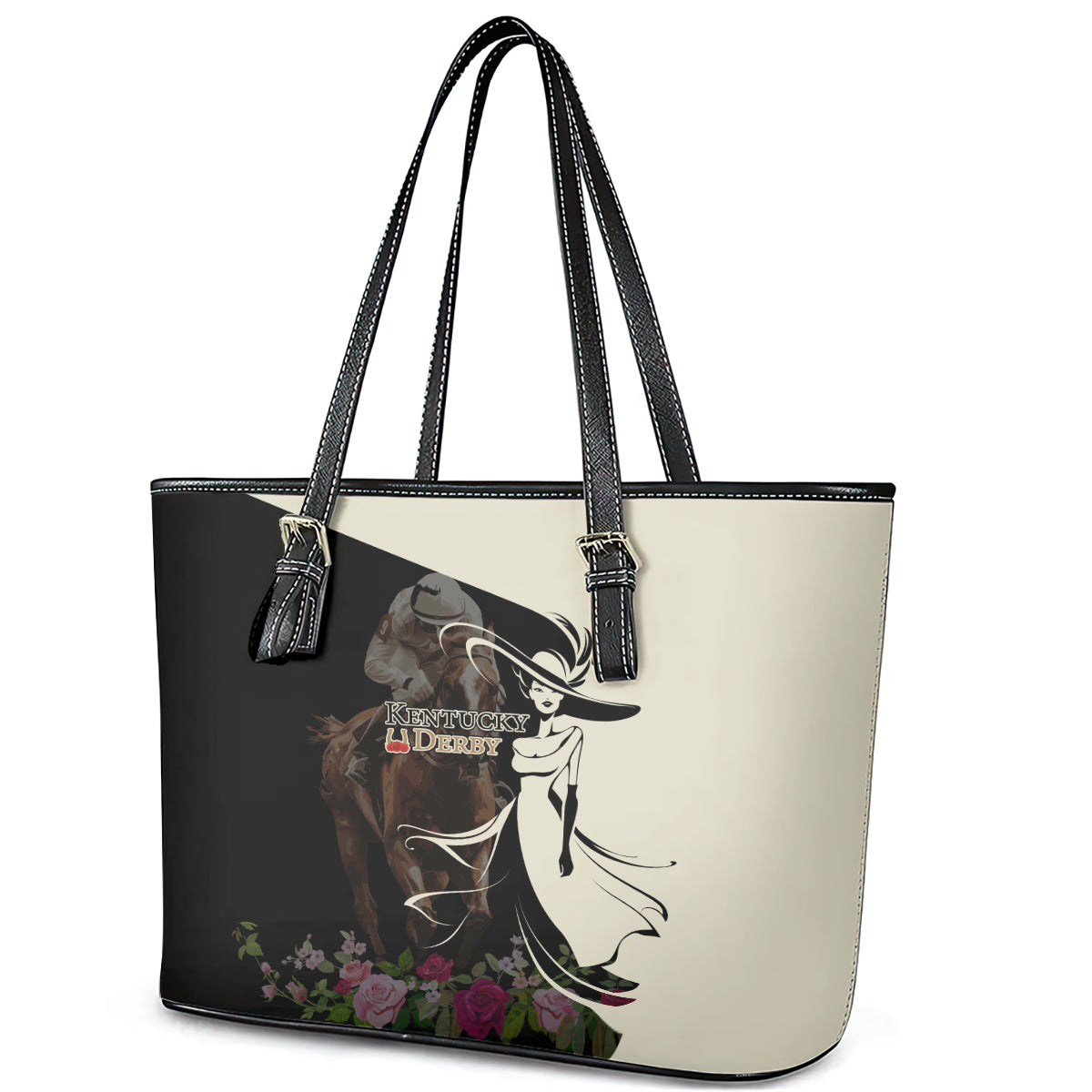 Kentucky Racing Horses Derby Hat Girl Leather Tote Bag Black Color LT03