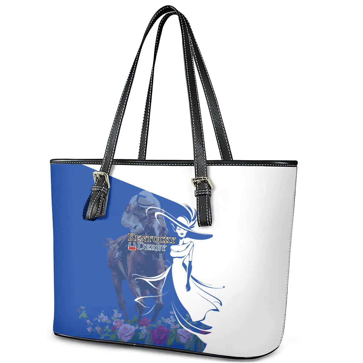 Kentucky Racing Horses Derby Hat Girl Leather Tote Bag Blue Color LT03