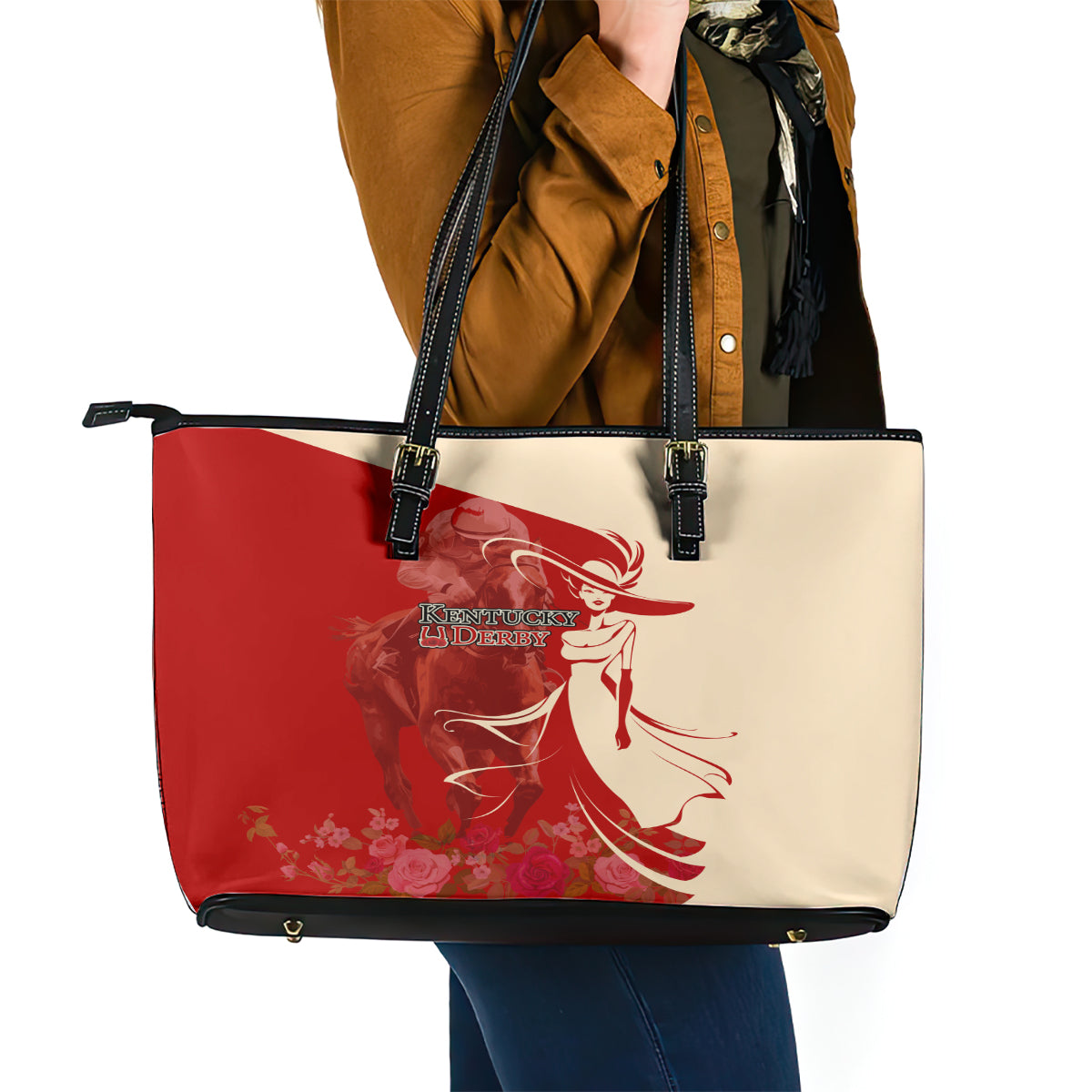 Kentucky Racing Horses Derby Hat Girl Leather Tote Bag Red Color LT03