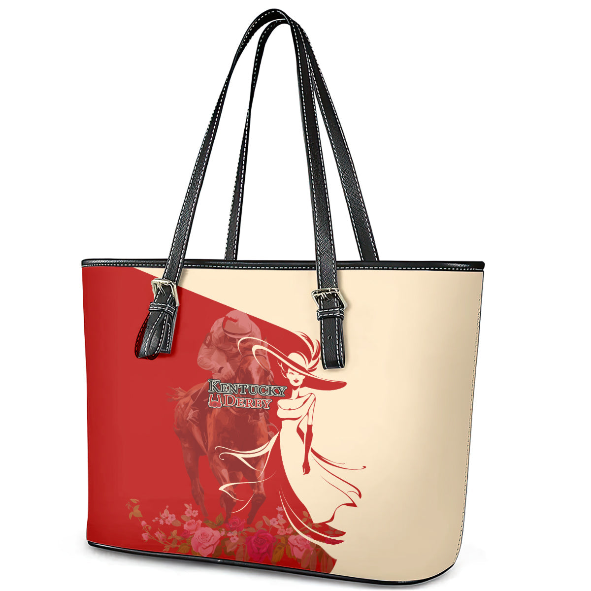 Kentucky Racing Horses Derby Hat Girl Leather Tote Bag Red Color LT03