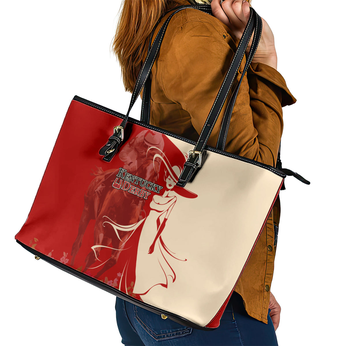 Kentucky Racing Horses Derby Hat Girl Leather Tote Bag Red Color LT03