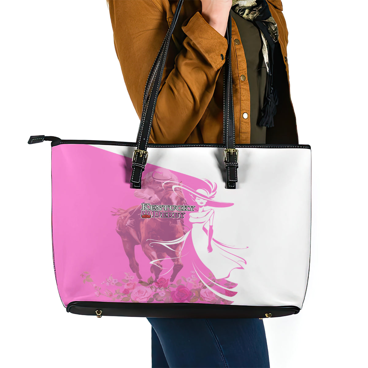 Kentucky Racing Horses Derby Hat Girl Leather Tote Bag Pink Color LT03