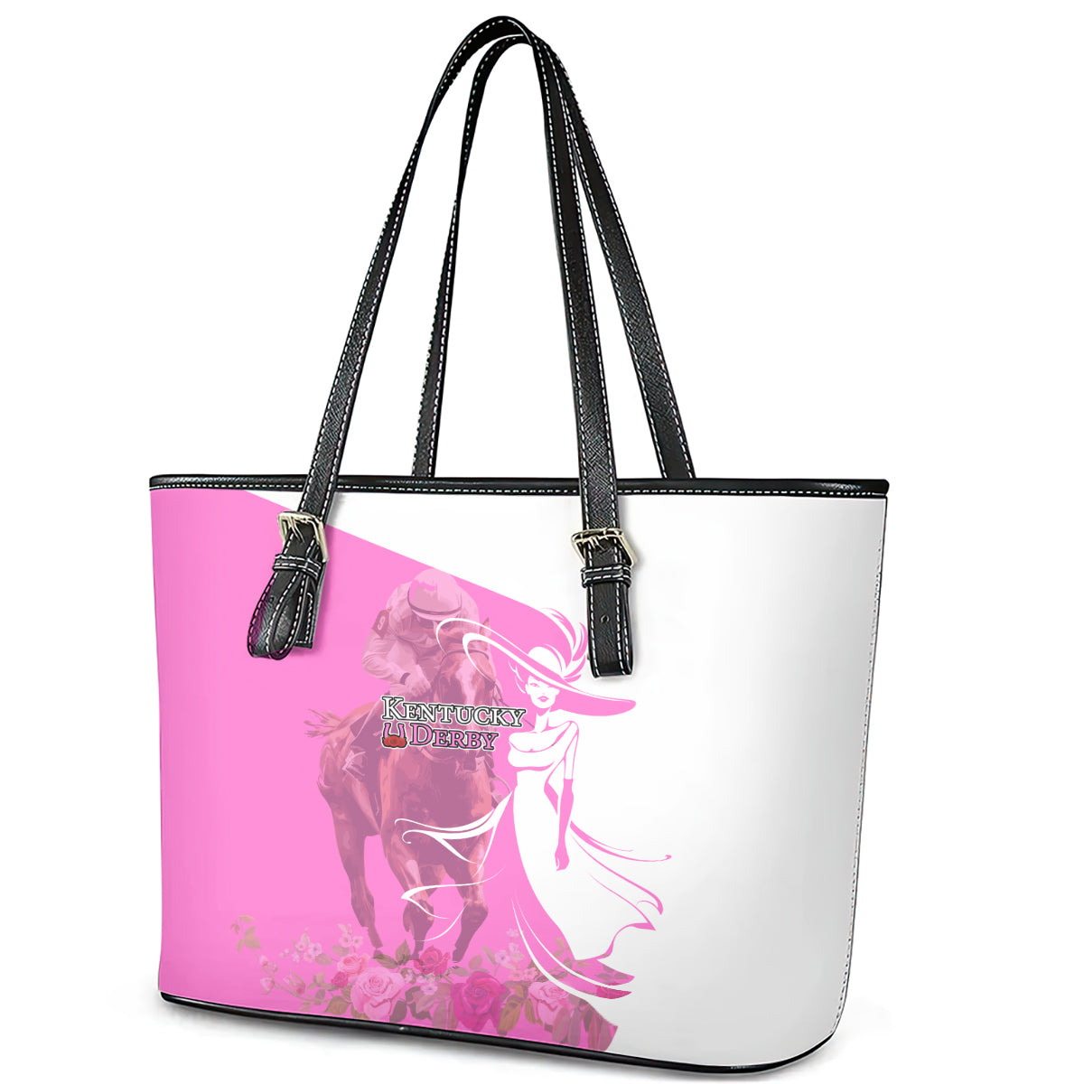 Kentucky Racing Horses Derby Hat Girl Leather Tote Bag Pink Color LT03