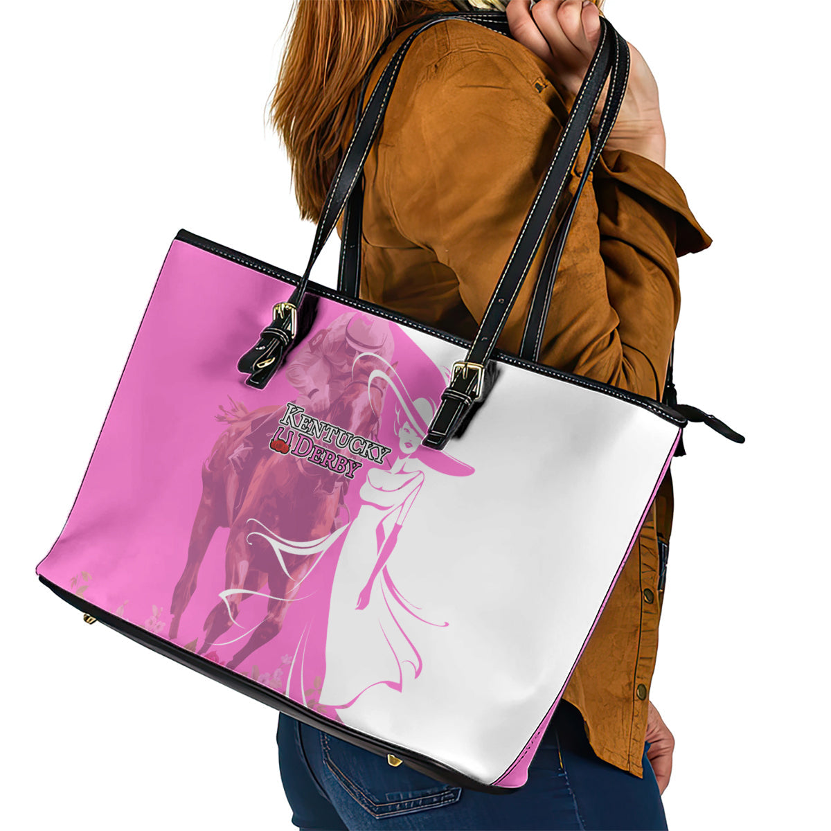 Kentucky Racing Horses Derby Hat Girl Leather Tote Bag Pink Color LT03