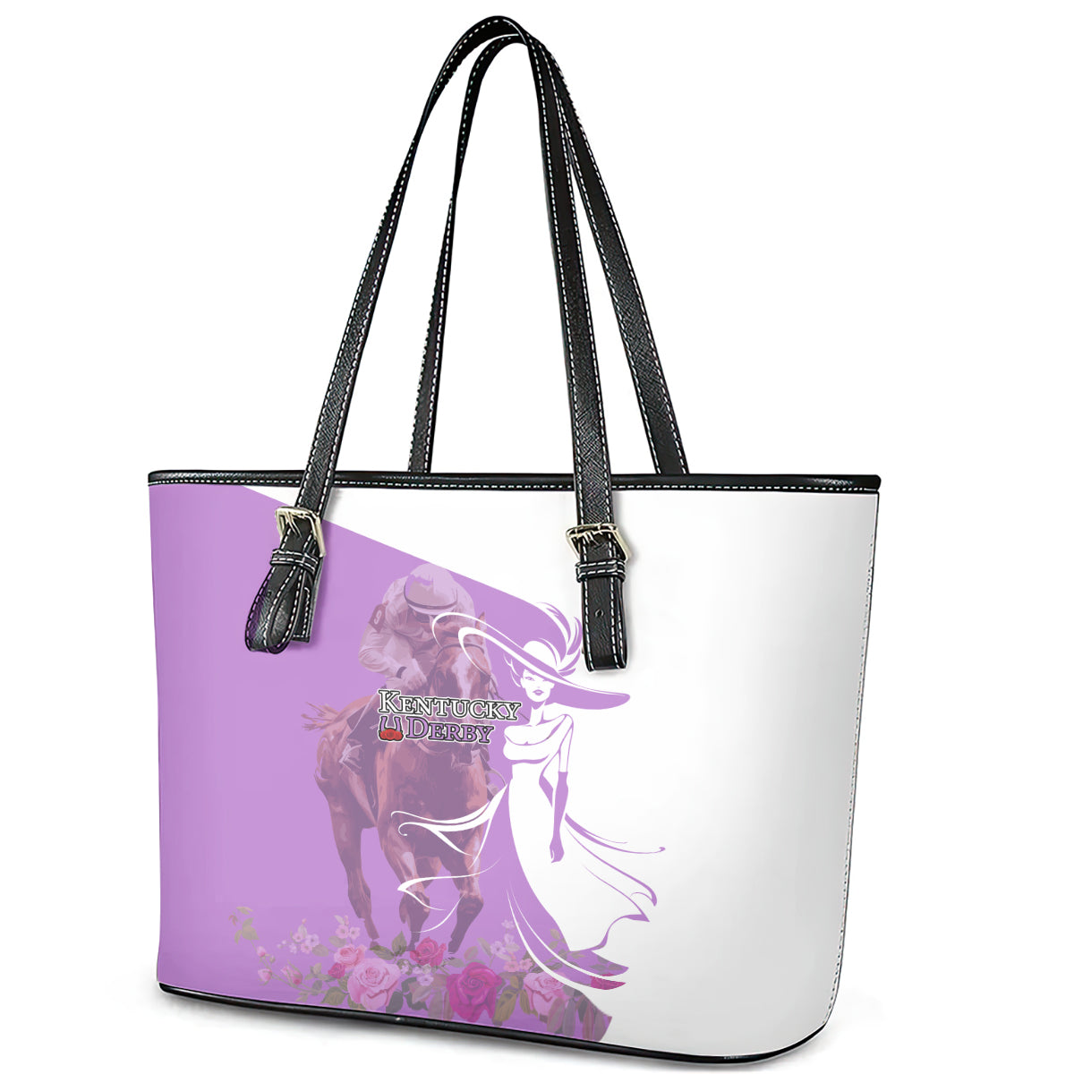 Kentucky Racing Horses Derby Hat Girl Leather Tote Bag Purple Color LT03