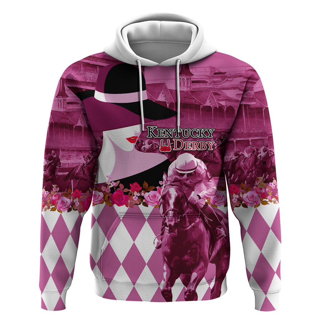 Kentucky Racing Horses Derby Hat Lady Hoodie Churchill Downs and Roses Pink Out LT03