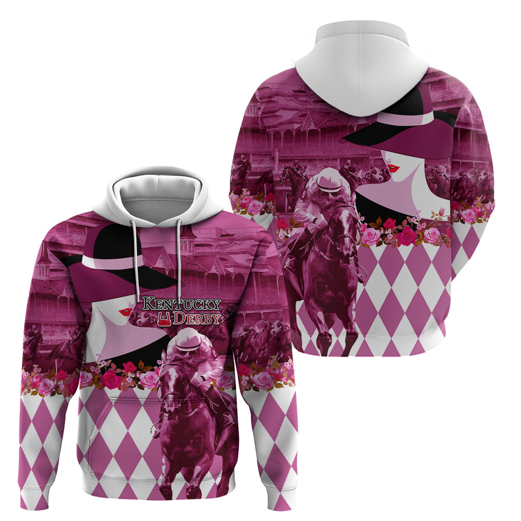 Kentucky Racing Horses Derby Hat Lady Hoodie Churchill Downs and Roses Pink Out LT03