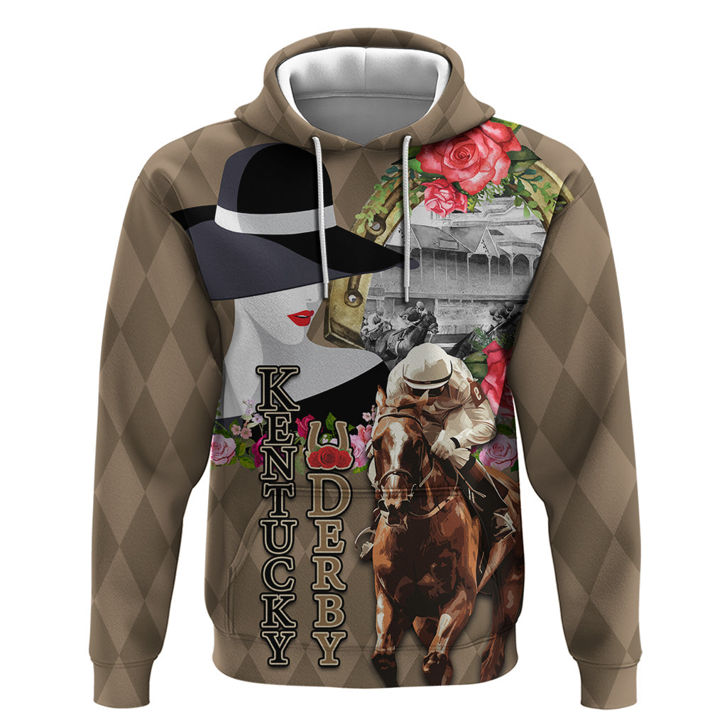 Kentucky Racing Horses Derby Hat Woman Hoodie Churchill Downs and Shoehorse Roses LT03