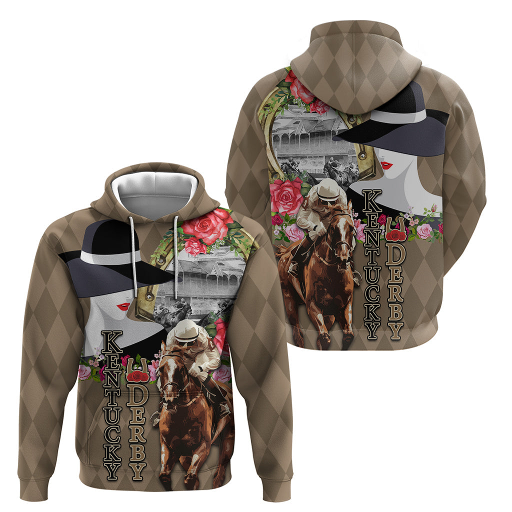 Kentucky Racing Horses Derby Hat Woman Hoodie Churchill Downs and Shoehorse Roses LT03