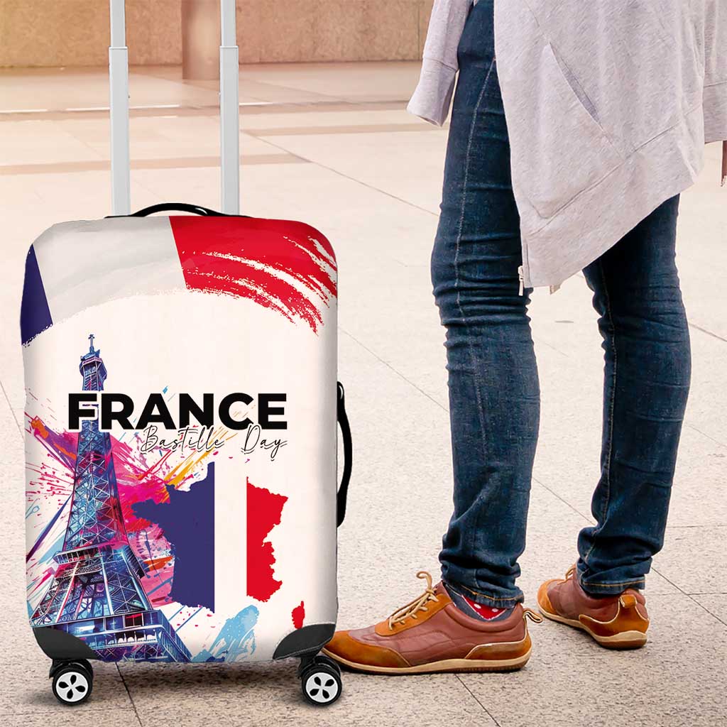 Bastille Day Luggage Cover Eiffel Tower Brush Strokes Colorful with The Map LT03