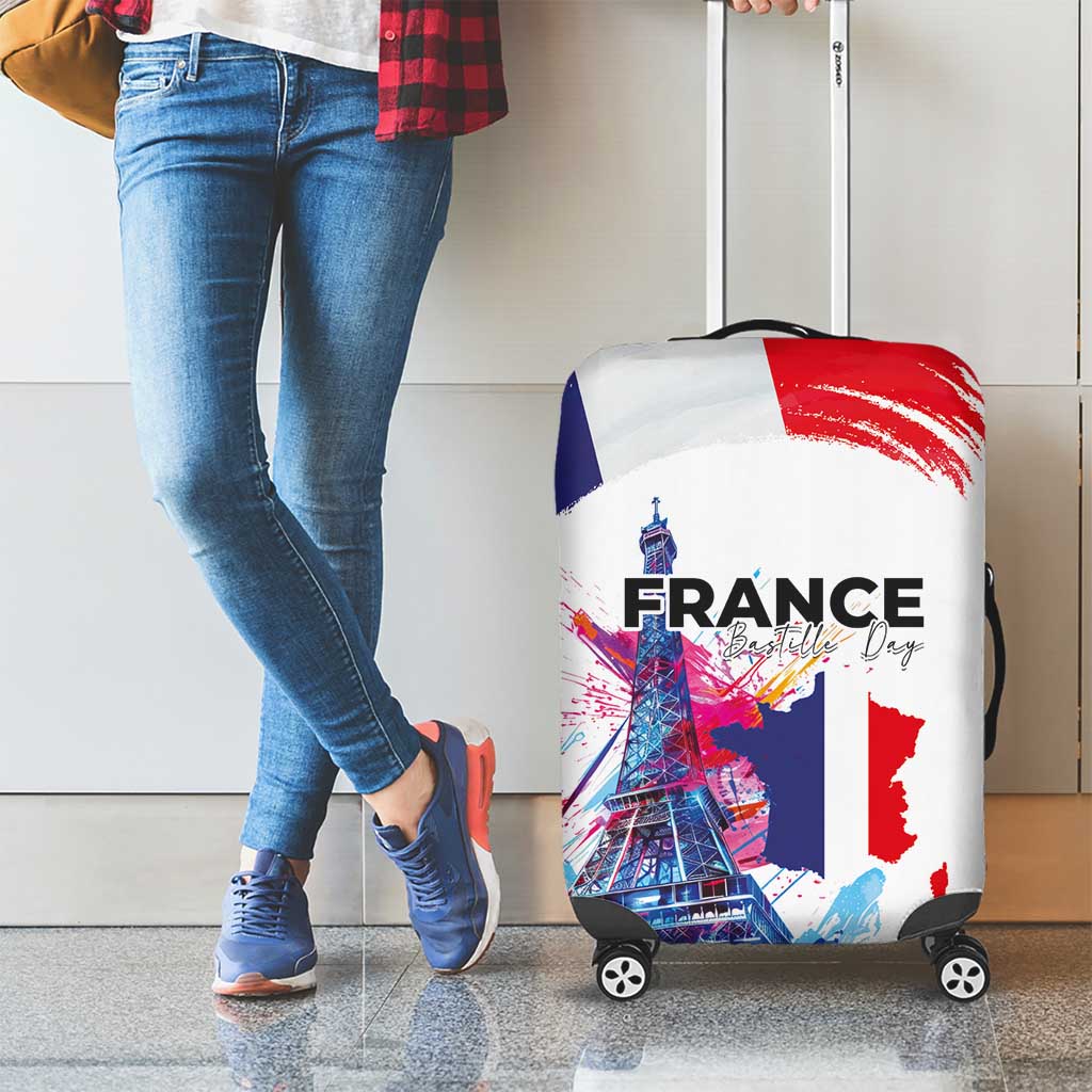 Bastille Day Luggage Cover Eiffel Tower Brush Strokes Colorful with The Map LT03