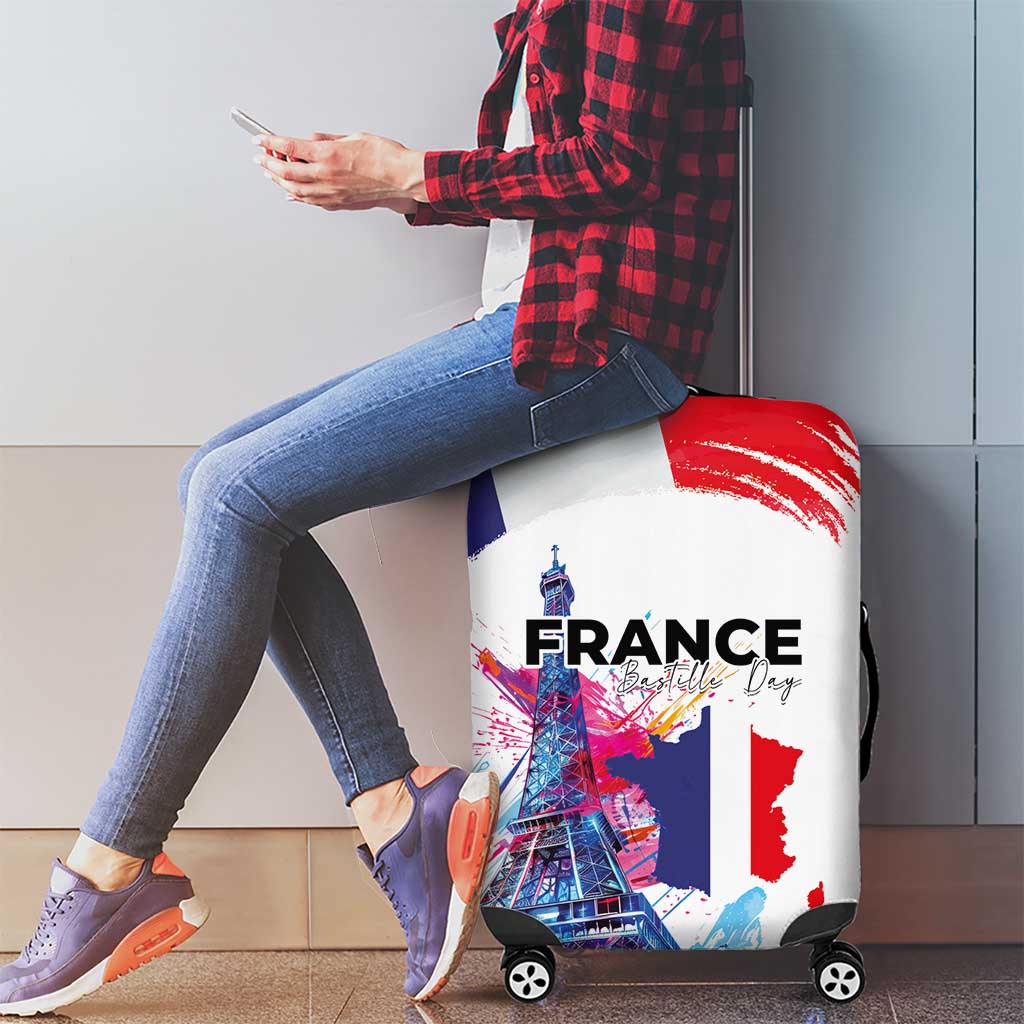 Bastille Day Luggage Cover Eiffel Tower Brush Strokes Colorful with The Map LT03