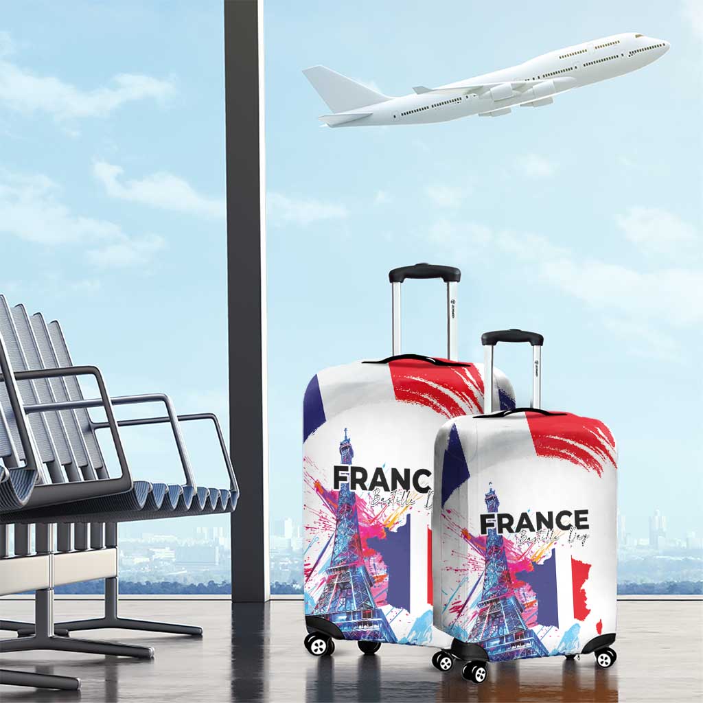 Bastille Day Luggage Cover Eiffel Tower Brush Strokes Colorful with The Map LT03
