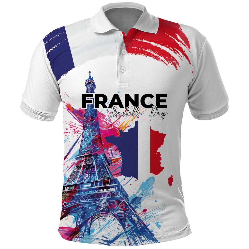 Bastille Day Polo Shirt Eiffel Tower Brush Strokes Colorful with The Map LT03