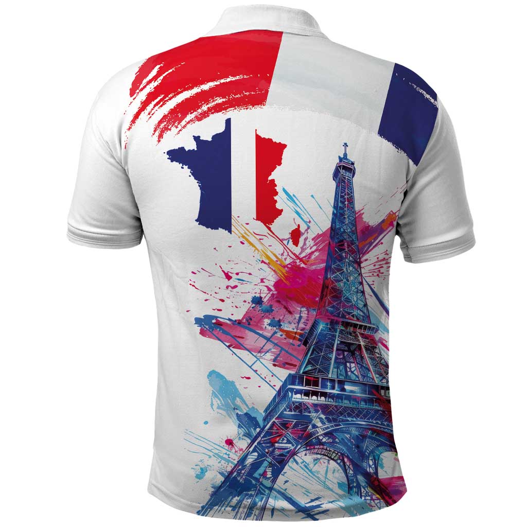 Bastille Day Polo Shirt Eiffel Tower Brush Strokes Colorful with The Map LT03