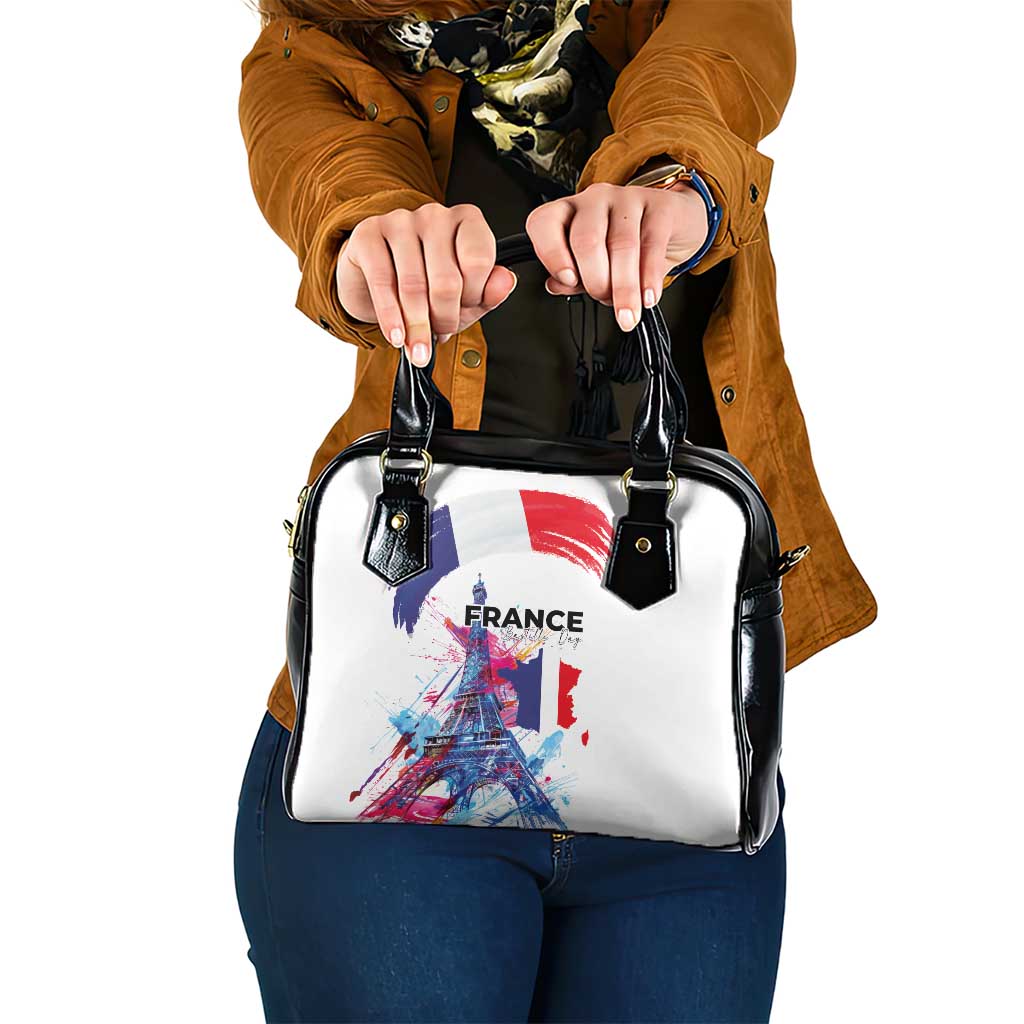 Bastille Day Shoulder Handbag Eiffel Tower Brush Strokes Colorful with The Map LT03