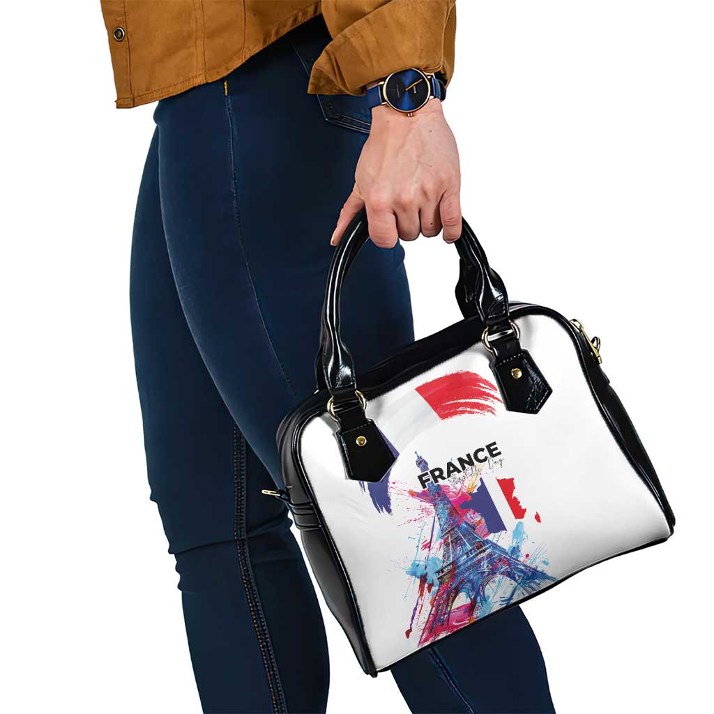 Bastille Day Shoulder Handbag Eiffel Tower Brush Strokes Colorful with The Map LT03